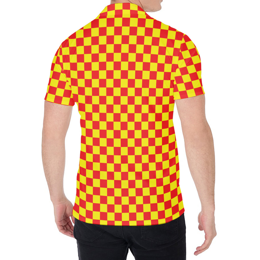 Red And Yellow Checkered Pattern Print Men's Shirt