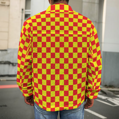Red And Yellow Checkered Pattern Print Men's Shirt Jacket