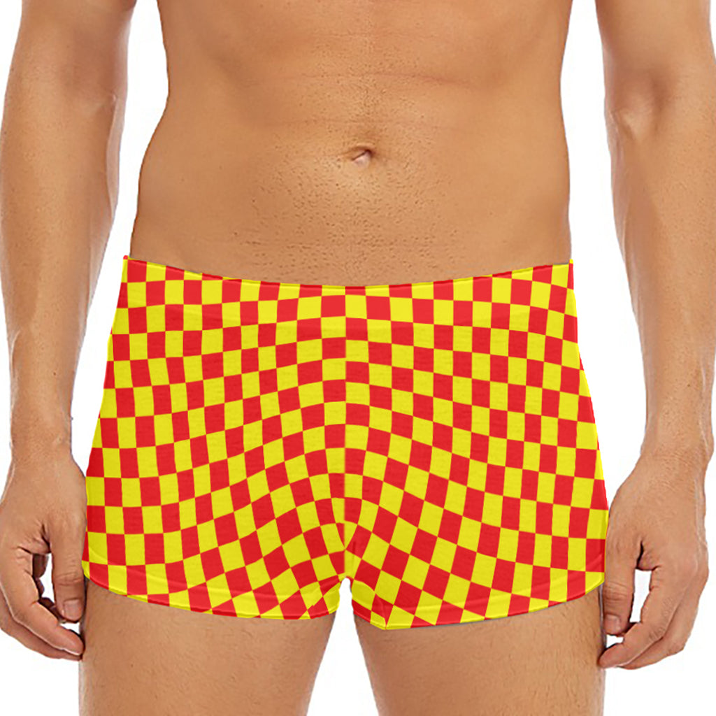 Red And Yellow Checkered Pattern Print Men's Short Boxer Briefs