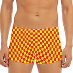 Red And Yellow Checkered Pattern Print Men's Short Boxer Briefs