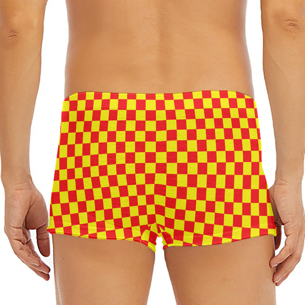 Red And Yellow Checkered Pattern Print Men's Short Boxer Briefs