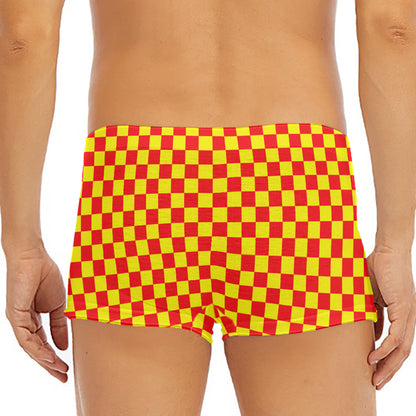 Red And Yellow Checkered Pattern Print Men's Short Boxer Briefs