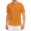 Red And Yellow Checkered Pattern Print Men's Short Sleeve Rash Guard