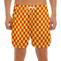 Red And Yellow Checkered Pattern Print Men's Split Running Shorts