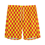 Red And Yellow Checkered Pattern Print Men's Sports Shorts