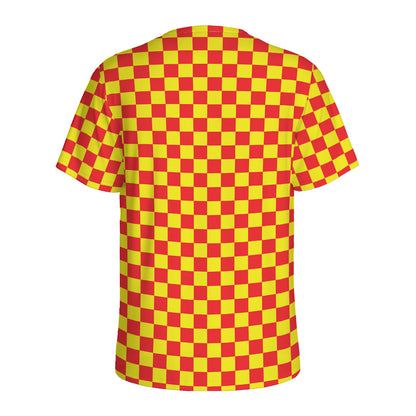 Red And Yellow Checkered Pattern Print Men's Sports T-Shirt