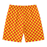 Red And Yellow Checkered Pattern Print Men's Swim Trunks