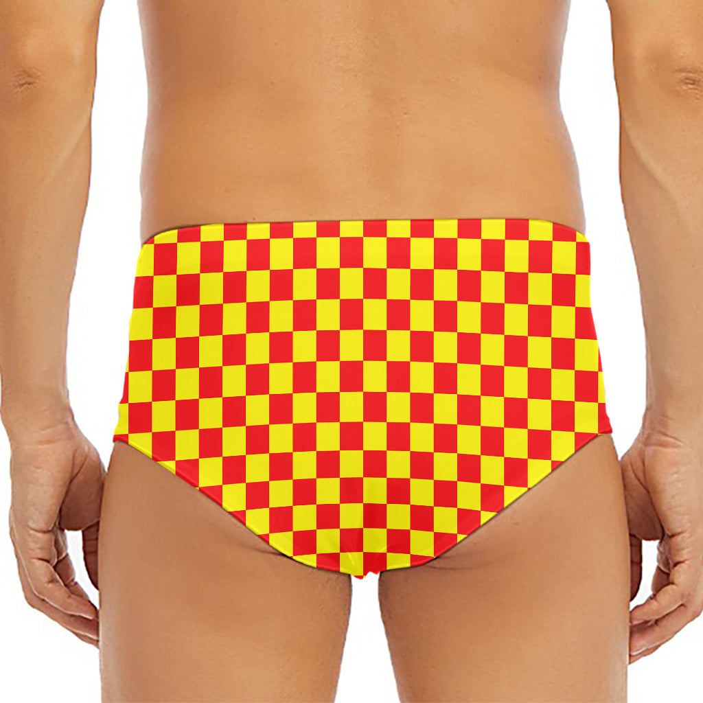 Red And Yellow Checkered Pattern Print Men's Triangle Swim Briefs