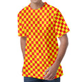 Red And Yellow Checkered Pattern Print Men's Velvet T-Shirt