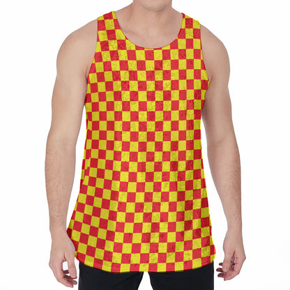 Red And Yellow Checkered Pattern Print Men's Velvet Tank Top