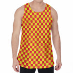 Red And Yellow Checkered Pattern Print Men's Velvet Tank Top