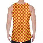 Red And Yellow Checkered Pattern Print Men's Velvet Tank Top