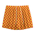 Red And Yellow Checkered Pattern Print Mesh Shorts