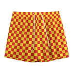 Red And Yellow Checkered Pattern Print Mesh Shorts