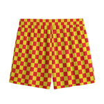 Red And Yellow Checkered Pattern Print Mesh Shorts