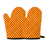 Red And Yellow Checkered Pattern Print Oven Mitts