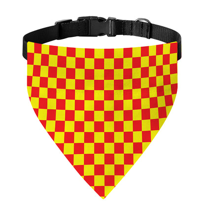 Red And Yellow Checkered Pattern Print Over The Collar Dog Bandana