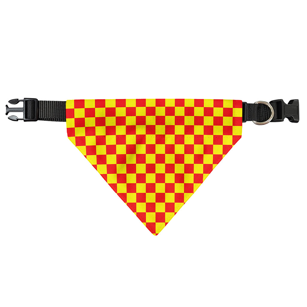 Red And Yellow Checkered Pattern Print Over The Collar Dog Bandana