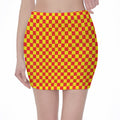 Red And Yellow Checkered Pattern Print Pencil Mini Skirt