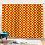 Red And Yellow Checkered Pattern Print Pencil Pleat Curtains