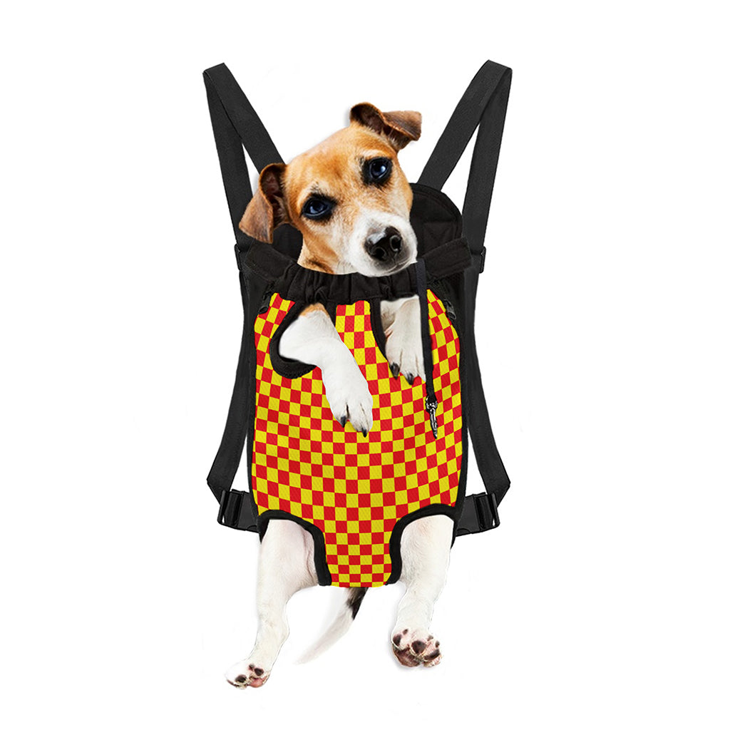 Red And Yellow Checkered Pattern Print Pet Carrier Backpack