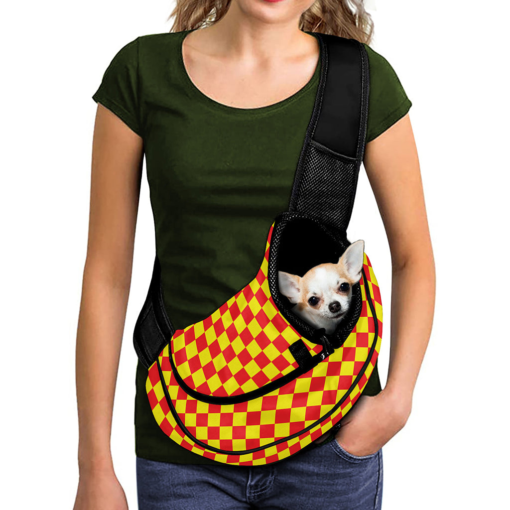 Red And Yellow Checkered Pattern Print Pet Sling Carrier
