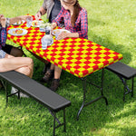 Red And Yellow Checkered Pattern Print Picnic Table Cover