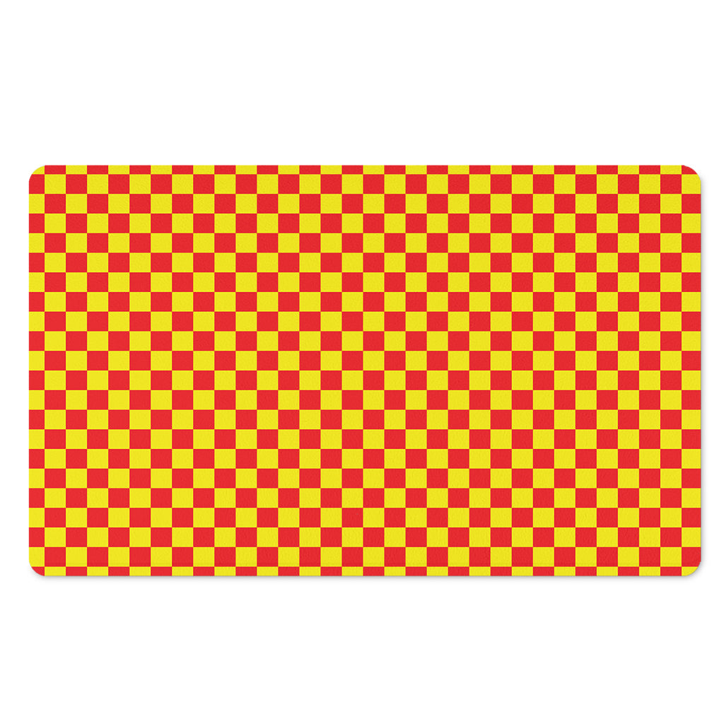 Red And Yellow Checkered Pattern Print Polyester Doormat