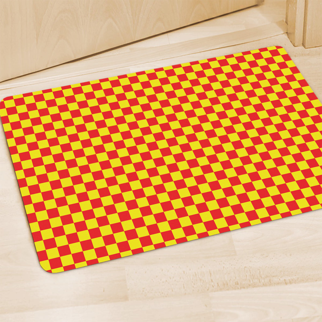 Red And Yellow Checkered Pattern Print Polyester Doormat