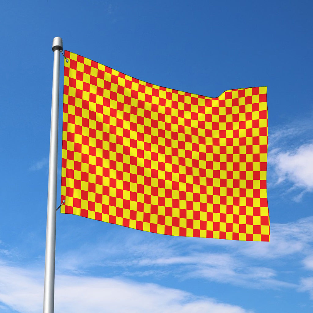 Red And Yellow Checkered Pattern Print Polyester Flag