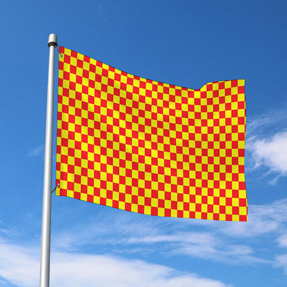 Red And Yellow Checkered Pattern Print Polyester Flag
