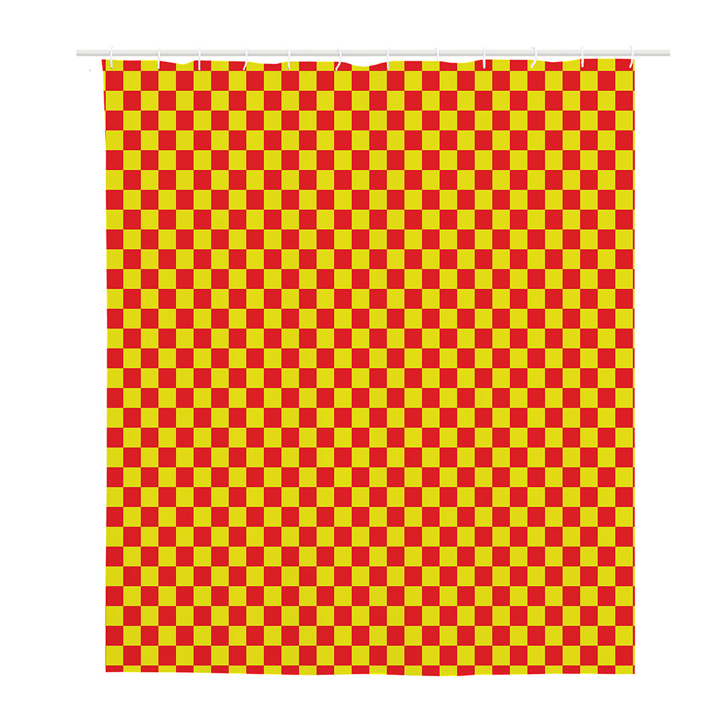 Red And Yellow Checkered Pattern Print Polyester Shower Curtain