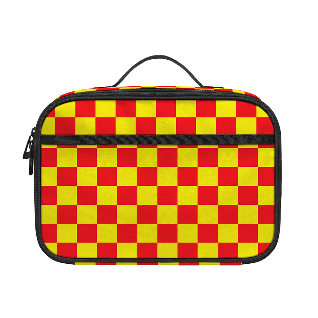 Red And Yellow Checkered Pattern Print Portable Lunch Bag