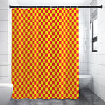 Red And Yellow Checkered Pattern Print Premium Shower Curtain