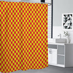 Red And Yellow Checkered Pattern Print Premium Shower Curtain