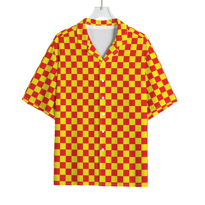 Red And Yellow Checkered Pattern Print Rayon Hawaiian Shirt