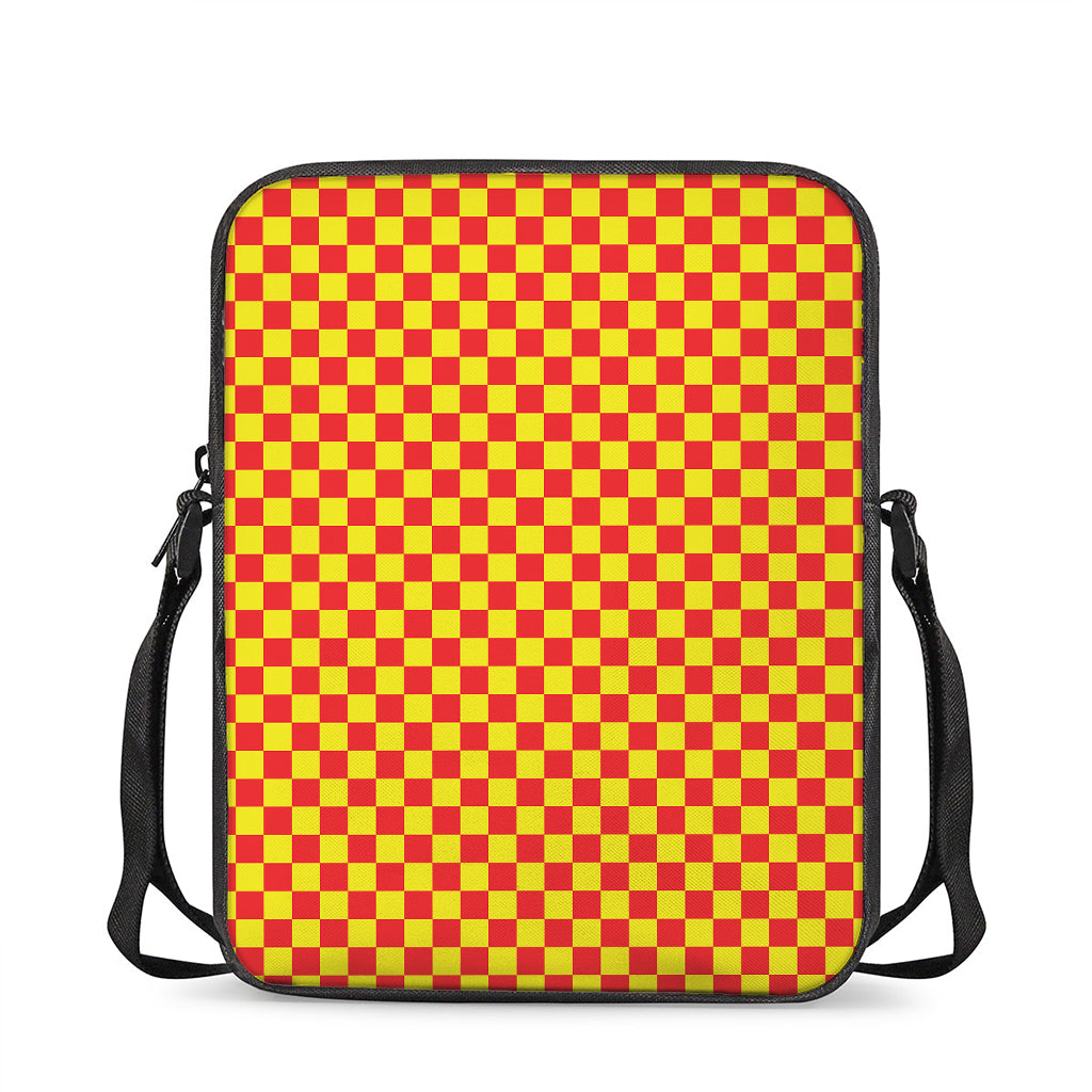 Red And Yellow Checkered Pattern Print Rectangular Crossbody Bag