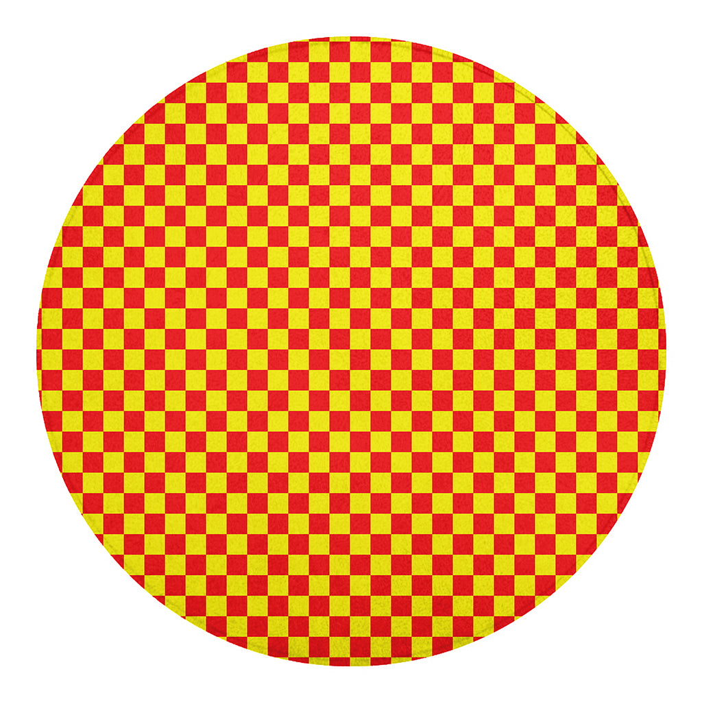 Red And Yellow Checkered Pattern Print Round Blanket