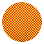 Red And Yellow Checkered Pattern Print Round Blanket