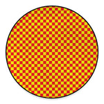 Red And Yellow Checkered Pattern Print Round Floor Mat