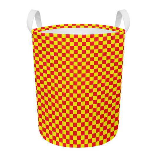 Red And Yellow Checkered Pattern Print Round Laundry Basket