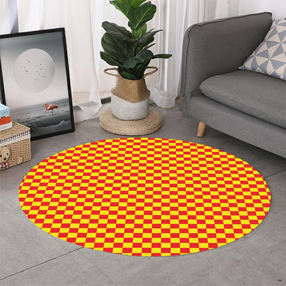 Red And Yellow Checkered Pattern Print Round Rug