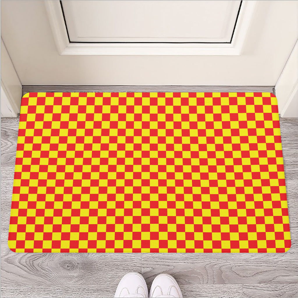 Red And Yellow Checkered Pattern Print Rubber Doormat