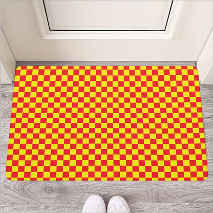 Red And Yellow Checkered Pattern Print Rubber Doormat