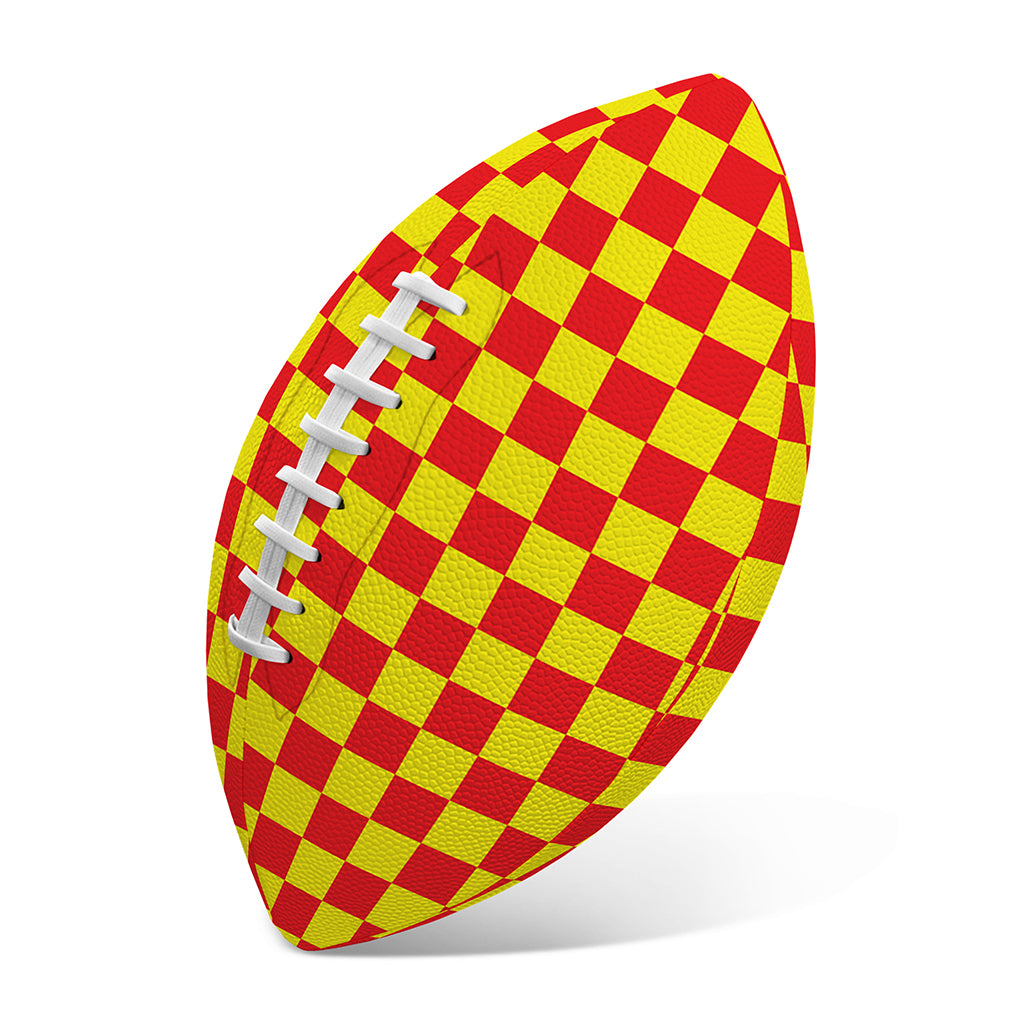 Red And Yellow Checkered Pattern Print Rugby Ball