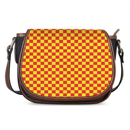 Red And Yellow Checkered Pattern Print Saddle Bag