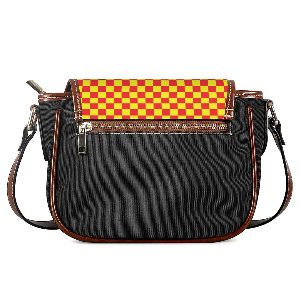 Red And Yellow Checkered Pattern Print Saddle Bag