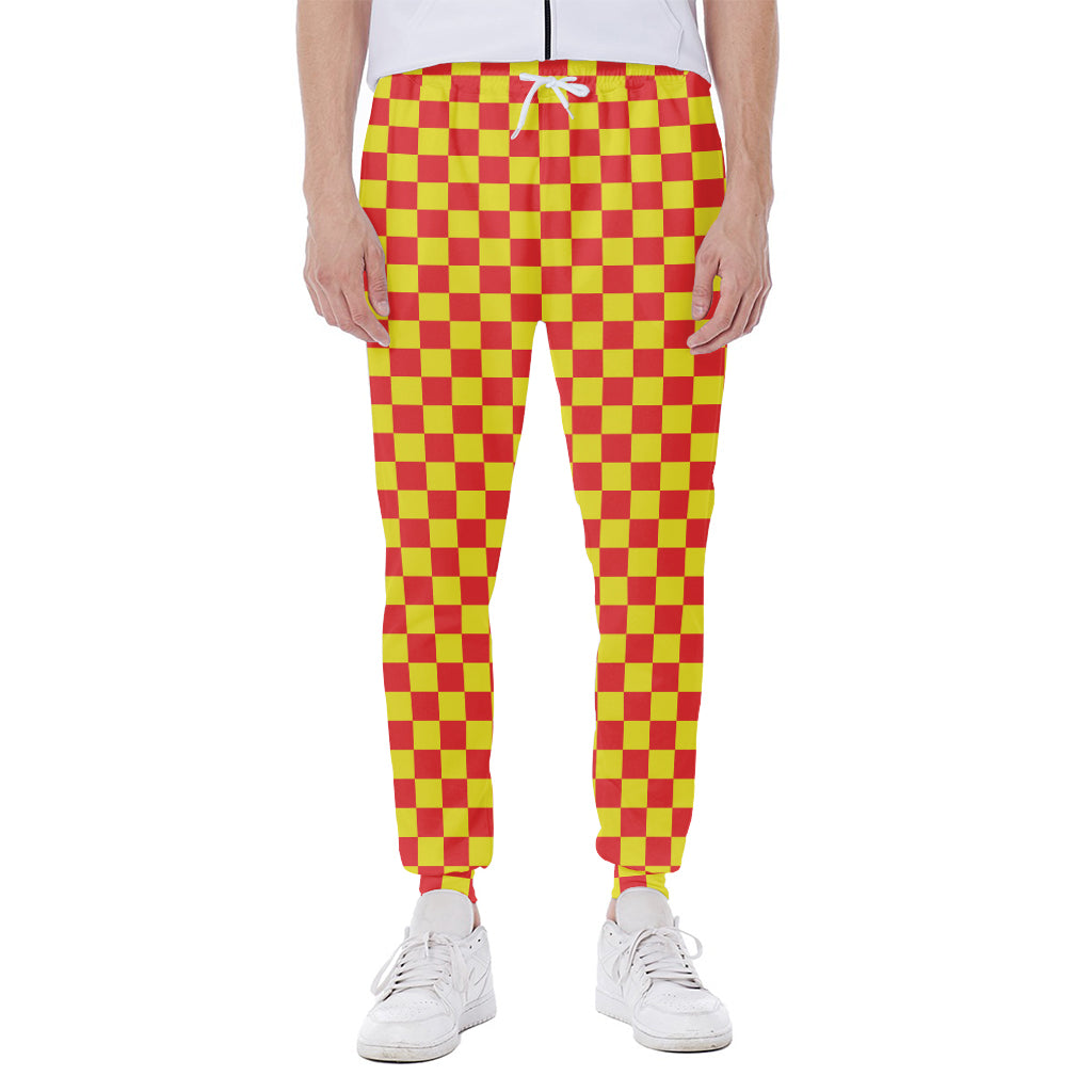 Red And Yellow Checkered Pattern Print Scuba Joggers