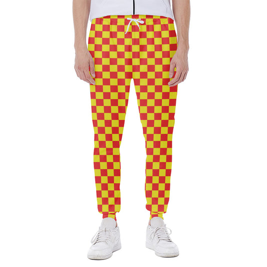 Red And Yellow Checkered Pattern Print Scuba Joggers