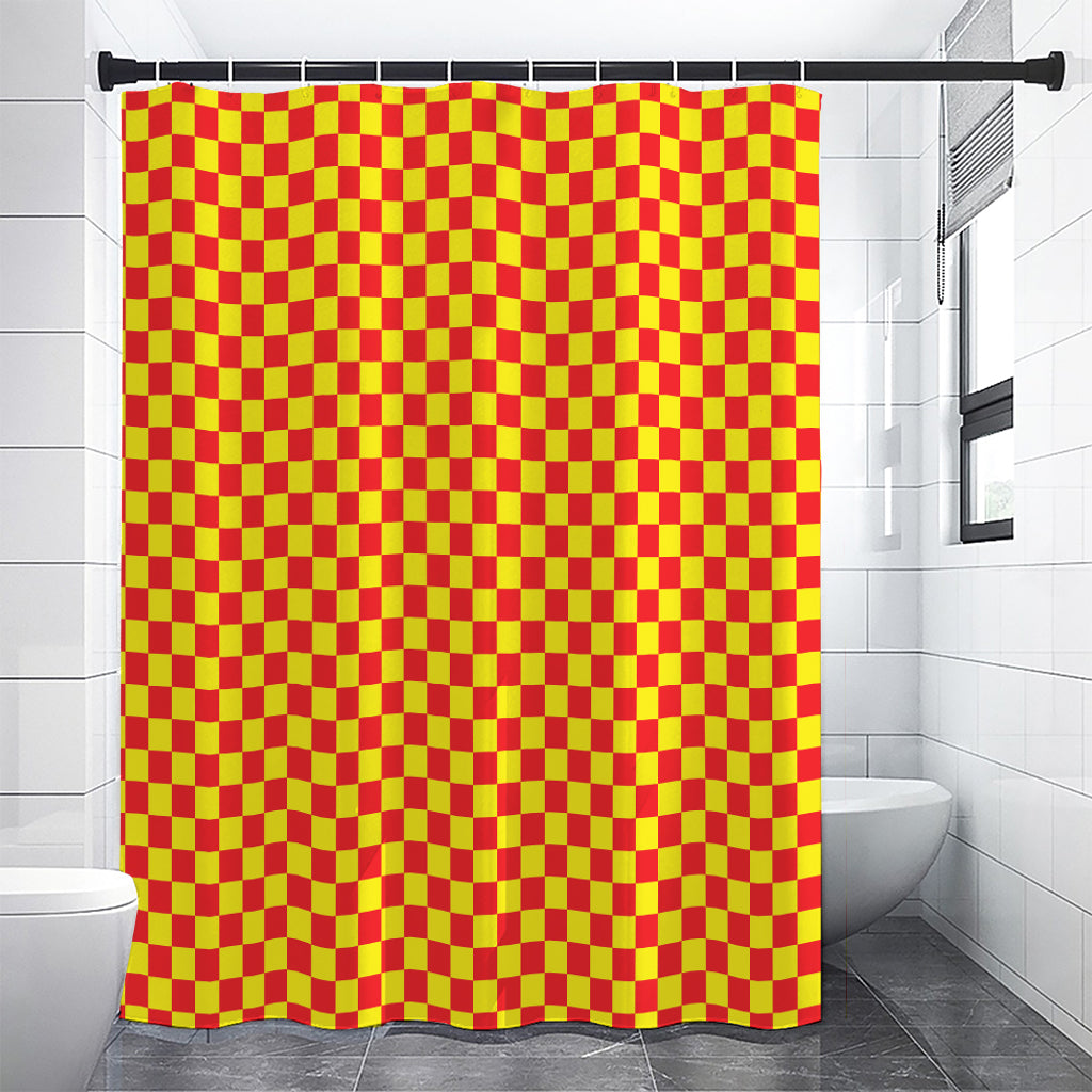 Red And Yellow Checkered Pattern Print Shower Curtain